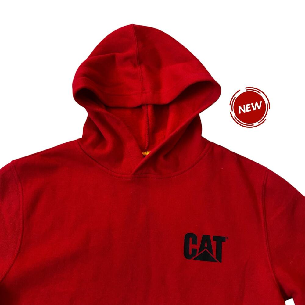 Cat Red Fleece Logo Caterpillar Sweater Men Youth Size Large 14-16 | 34-38
